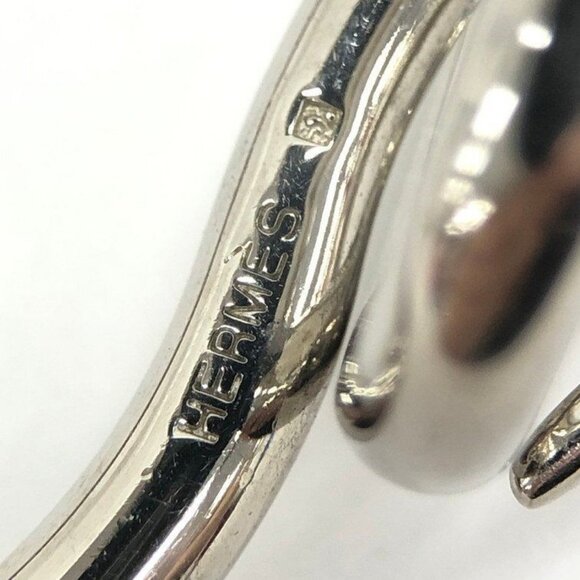 Authentic HERMES Jumbo Hook Bracelet Stainless Steel Leather Silver Brown - Picture 5 of 7